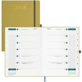 BEZEND Weekly Planner 2025-2026 with 2 Columns, 8.5" x 11" Academic Agenda 18 Months (Jul 25-Dec 26) Life Work Appointment Book with Monthly Tab, PU Leather Hardcover - Mustard