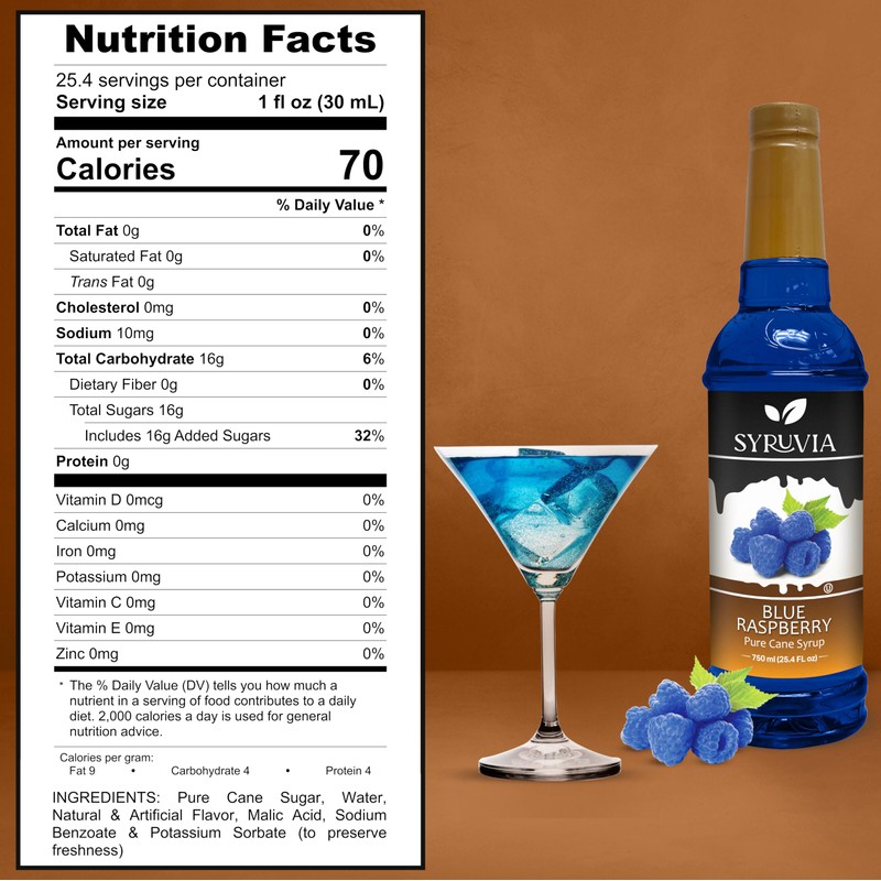 Syruvia Blue Raspberry Syrup 25.40 Ounces Blue Raspberry Flavoring Syrup