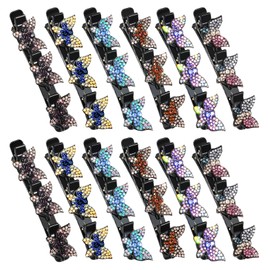 12 Pack women's braided hair clips, Sparkling Butterfly Braided Hair Clips, 6 Styles Double-Layer Crystal Woven Duckbill Hair Clips, Handmade Vintage Hair Accessories for Braids, Ponytail, Bun