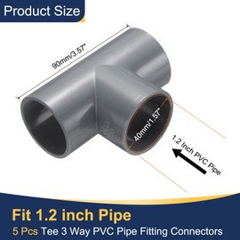 sourcing map 5pcs 1 37/64 Inch Tee 3 Way PVC Pipe Fittings Connector, Furniture Build Grade Corner Fitting Elbow Fittings for DIY Shelf Garden Support Structure Tent Connection, Grey