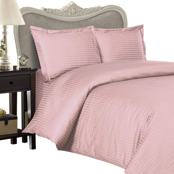 Six (6) Piece EASTERN KING Size, BLUSH Damask Stripe, 1000
