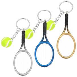 JIEYAO Set of 3 Tennis Racket Keychain, Key Chain, Tennis Key Chain, 3 Colours, Creative Sports Keyrings, Mini Tennis Ball Pendant, Sports Lover, Gift for Men and Women, Gold, silver, blue