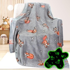 UOFON Fox Gifts Toys for Kids Boys Baby- Glow in The Dark Blanket Fox Presents for Birthday Fox Decor Age 12 3 4 5 6 7 8 9 10 Years Old Toddler