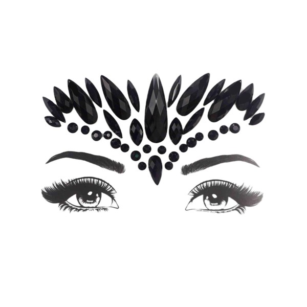 face Jewels for Makeup Black face gems 3D Rhinestone Tattoo Sticker Mermaid Eye Tattoo Body Jewels for Forehead Rave Outfit (black/SR09)