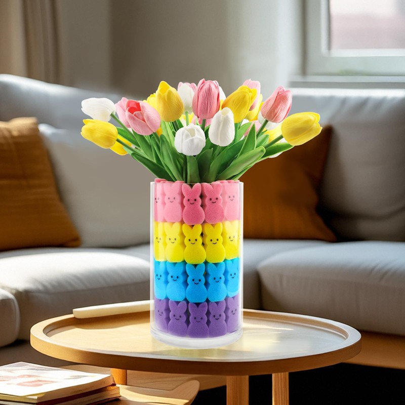 Labrostar Easter Decorations Easter Decor 15pcs Artificial Tulips with 48pcs