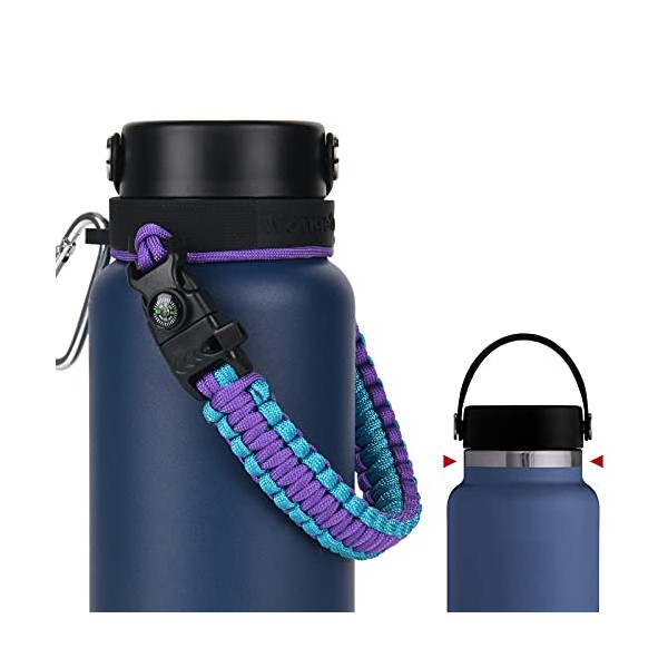iLVANYA 2.0 Paracord Handle Compatible with Hydro Flask 2.0 Wide Mouth Water Bottle 12 oz 16 oz 18 oz 20 oz 32 oz 40 oz 64 oz，Perfect for Daily Walking Biking Hiking (Purple Bule)