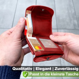 FLEXIBILITE® Small Wallet Women's Leather [2024] - Mini Wallet Men's RFID Protection (9.0 x 7.0 x 2.0 cm W x H x D) - Women's Purse - Children's Wallet Boys - Approx. 30 g, red, Classic