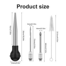 Turkey Baster Syringe Stainless Steel Turkey Baster Whit 2 Marinade Injector Needles and Brush for Cooking Meat & Poultry Basters