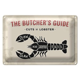 The Butcher's Guide | Cuts of Lobster | Vintage Blechschild | 20 cm x 30 cm