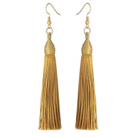 KLFrogPond Boho Thread Long Tassel Dangle Drop Colorful Fringe Earrings Silk Fabric Ethnic Vintage Charms Eardrop, Metal, Silk Fabric