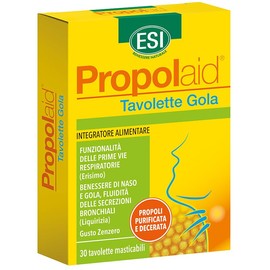 ESI, Propolaid Caramelle per la Gola con Propolis, Liquirizia ed Erisimo, Allevia le Infiammazioni del Cavo Orale, Naso e Gola, Senza Glutine, Vegetariane, Gusto Zenzero, 30 Tavolette