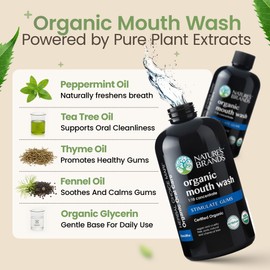 Nature's Brands - Herbal Choice Mari Organic Mouth Wash, 8 Oz, Peppermint Flavor - Tea Tree, Thyme & Fennel Oils for Fresh Breath & Healthy Gums - 1:10 Concentrated Mouthwash in BPA-Free Bottle