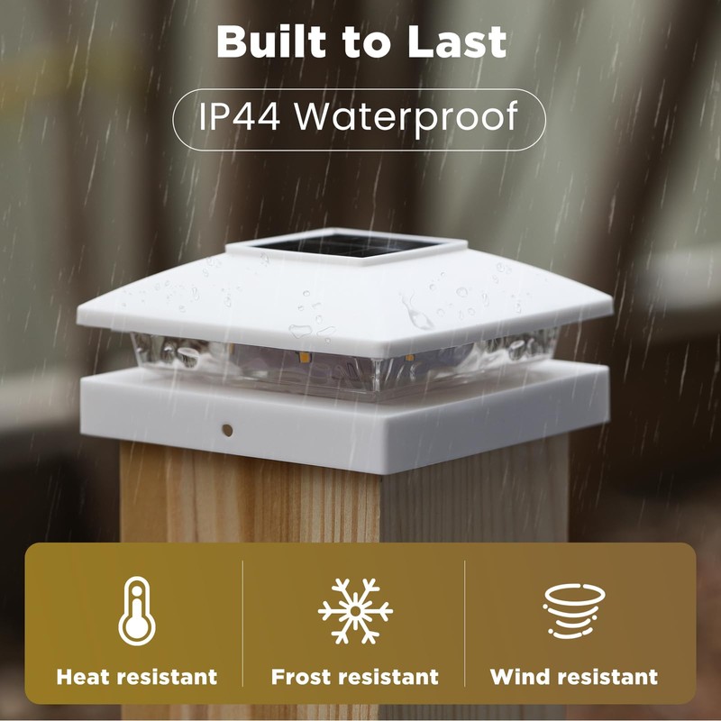 Solar Post Cap Lights Outdoor 6pack, White Waterproof Solar Powered