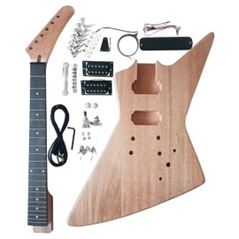 AYUBOUSAEX-Style DIY Electric Guitar Kit Mahogany Body and Neck - Rosewood Fingerboard Explorer Style Electric Guitar Builder Kit