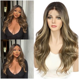Sapphirewigs Brown Wig Lace Front Wig 13 x 4 Synthetic Wig Body Wave Kanekalon Futura Pre-Plucked Daily Wear Party Date Wig 22 Inches