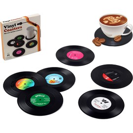 Posavasos de Discos retro Conjunto 6 piezas,Antideslizantes de Vinilo Diseño Retro de Discos de CD Colorida,Discos de música,Posavasos para Cafe,Te y Bebidas,Decoracion Creativa para Bar/Casa/Oficina