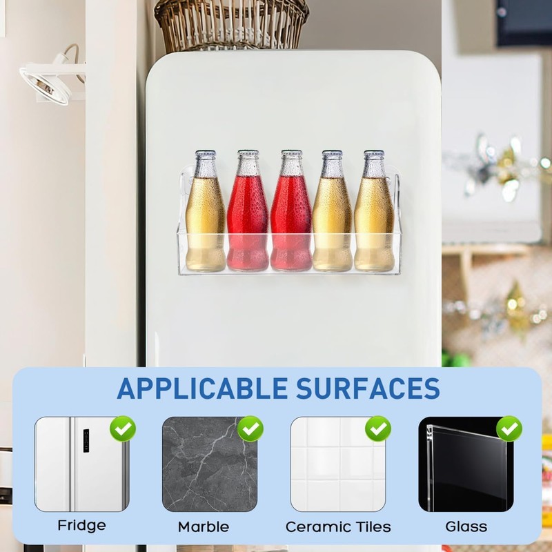 Suction Cup Refrigerator Rack Organizer Acrylic Refrigerator Storage Shelf for