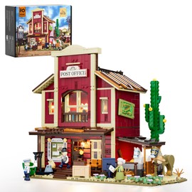 FUNWHOLE Old West Post Office Lighting Building-Bricks Set - 1692 Pcs The Wild West Town Collection Display Set for Adults and West Lovers