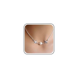 Ximdble Vintage Peace Dove Pendant Necklace Pearl Choker Necklace Silver Flying Swallow Necklace Boho Pearl Necklace Jewelry for Women