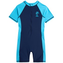iXtreme Boys One Piece Rash Guard Swimsuit Kid Water Sport Short Swimsuit UPF 50+ Sun Protection Bathing Suits (4-13), Size 4-6, NavyBlue Fish