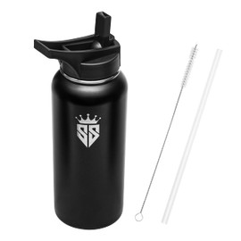 SMART STYLE Water Bottle Stainless Steel 32 oz with Straw Lid Double Wall Insulated Water Bottle Leak Proof 100% BPA Free Wide Mouth Sports Water Bottle Flask for Gym, Hiking, Travel