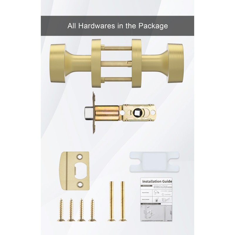 goldenwarm 2 Pack Brushed Gold Passage Door Knobs, Zinc-Alloy Brushed