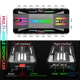 FelRelWel Computer Fan Temperature ARGB Controller Integrator, Remote Control Computer ARGB Light Change Adapter, 8 PWM Fan Speed Controller Ports, 10 5V ARGB Ports with Magnet (Black）