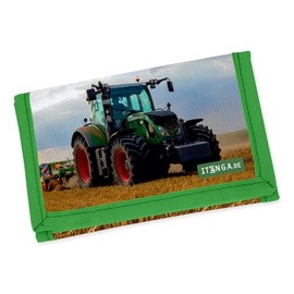 itenga Children's Wallet - Wallet and Neck Pouch - with Velcro Fastening, Drawstring Strap, Note Compartment and Coin Compartment Viewing Window for Girls and Boys, Tractor in the field motif, Classic