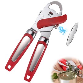 Tin Opener with Magnet, 3-in-1 Multifunctional Can Opener Heavy Duty Stainless Steel Bottle Openers for Arthritic Hands (Red)