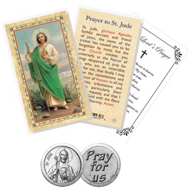Laminated Saint Jude Prayer Card - St Jude Pocket Token, The Lord's Prayer Card | Saint Jude Thaddeus Prayer Card, St Jude Pocket Coin | Patron Saint of Lost Causes, St Jude Prayer for Healing,3 Items