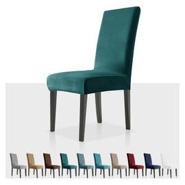 MAXIJIN Stretch Velvet Chair Covers for Dining Chairs Set of 4 Removable Velour Dining Chair Covers Plush Chair Slip Covers for Dining Room,Hotel,Kitchen,Ceremony (Deep Teal, 4)