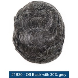 HAPPY&CC Tupé Para Hombre, De Piel Fina De Poliuretano, Con Sistema De Reemplazo De Cabello Humano Virgen Europeo, Prótesis Capilar Masculina Con 30% De Sintético Gris, 25 X 20 Cm