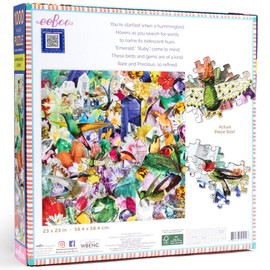 eeBoo: Piece and Love Hummingbirds and Gems 1000 Piece Square Adult Jigsaw Puzzle, 23" x 23" When Completed, Sturdy Puzzle Pieces, For Ages 14 and up