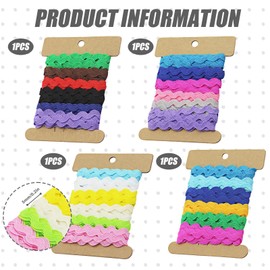 EHDWXVZM Pack of 4 Colourful Wavy Bands, 5 mm Bands with Curved Edges, Decorative Ribbons for Sewing, S-Shaped Fabric Lace, Lace Clothing Accessories, Suitable for Clothing and Gift Wrapping