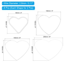 PATIKIL Heart Dream Catcher Rings, 2 Set 4 Size Metal Christmas Macrame Wreath Floral Ring Hoop for Home Car DIY Craft Wedding Wall Hanging Decorations, White