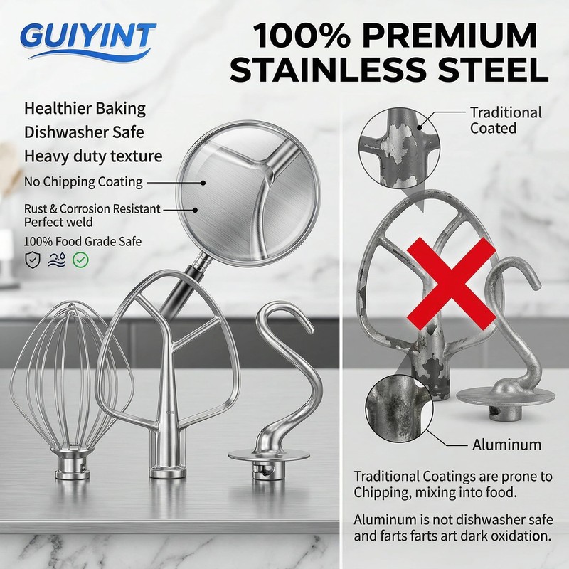 Guiyint Stainless Steel 3 Piece Mixer Attachments Kit – Replacement