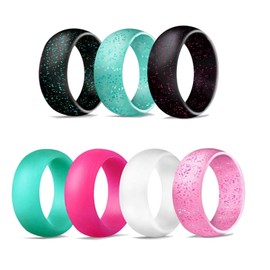hexiaoxiao Silicone Ring Women Rubber Wedding Bands for her 5.7mm Wide,2mm Thick (8, Pack-A(7 Rings) 7Z2-Black green,blue,black red,mint green,rose red,white,pink)