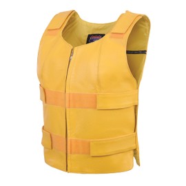 Yellow HL14945YELLOW Women Yellow bullet proof style leather vest- for biker club (US, Alpha, Large, Regular, Regular, Yellow)