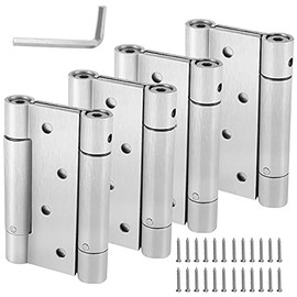 HOIGON - 2 pares de bisagras para puerta de resorte de doble acción de 4 pulgadas, rodamiento de bolas, bisagras de resorte de doble acción de acero inoxidable con tornillos y pasador de ajuste para