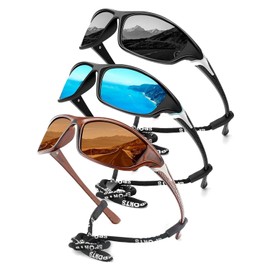 Gafas de Sol Deportivas Polarizadas Hombre y Mujer,Gafas Deportivas Ciclismo,Protección UV400/Par Rodilleras Deportivas (Negro + Azul + Marrón1)