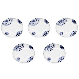 Ichikyu Mino Ware Oval Small Plate, 4.3 inches (11 cm), Set of 5, Hana-Imari Made in Japan