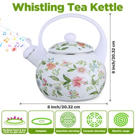 2.3 Quart Vintage Enamel Tea Kettle, Whistling Tea Kettle for Stove Top, Floral Enamel on Steel Teakettle Teapot for Home Kitchen Camping Picnic, Gift for Wedding Housewarming