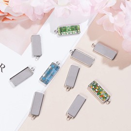 PH PandaHall 50pcs 10x25mm Rectangle Trays Pendant Stainless Steel Pendant Cabochon Settings Bezel Pendant Blanks Cameo Bezel Cabochon Blanks Bezel Trays for Jewelry Making DIY Findings