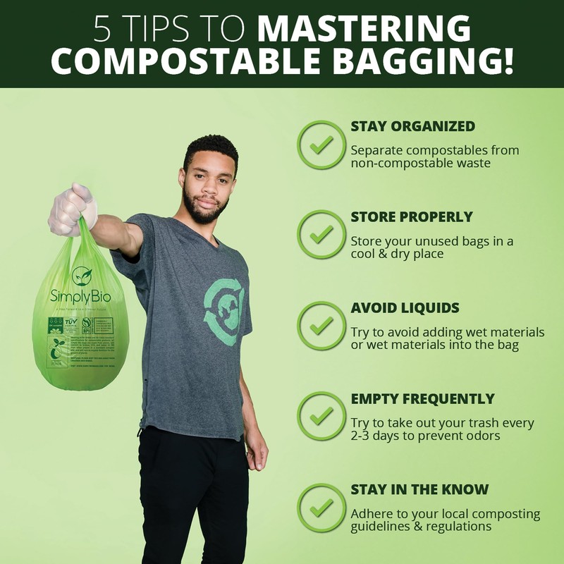 Simply Bio 1.6 Gallon Compostable Trash Bags Drawstring, Heavy Duty