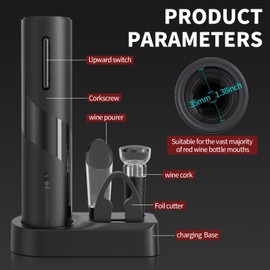 Electric Bottle Opener 5-in-1 ElectricWine Bottle Opener with Rechargeable Storage Base, Foil Cutter, Wine Pour& Wine Stopper