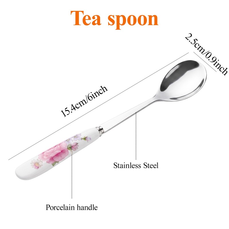 YOLIFE 6 Pcs Stainless Steel with Ceramic Handle Tea Spoons,