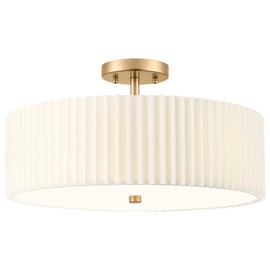 Audickic Gold Semi Flush Mount Ceiling Lights, 4-Light 18" Ceiling Light Fixture with White Pleated Fabric Shade, Drum Lamp for Nursery Hallway Bedroom Kitchen, AD-25036-4SF-GD