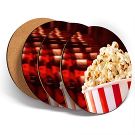 Destination Vinyl ltd Great Coasters (Set of 4) Round - Cinema Popcorn Movie Films Drink Glossy Coasters/Tabletop Protection for Any Table Type #44615