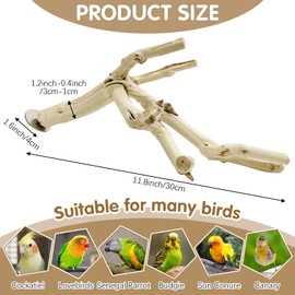 kathson Bird Perch Stand 11.8" Nature Wood Stand Toy Parrot Cage Branch Paw Grinding Fork Parakeet Platform for Parakeets Cockatiels Conures Finches Love Birds