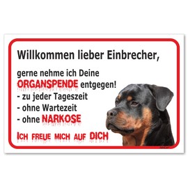 AdriLeo Sign – Caution Rottweiler – Welcome Dear Burglars – (15 x 20 cm) / Warning Dog Guard Dog Robust Durable UV-Resistant Weatherproof Warning Sign
